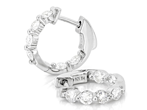 Pre-Owned MOISSANITE FIRE® 1.20CTW DEW ROUND BRILLIANT PLATINEVE® HOOP EARRINGS