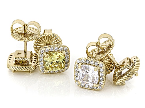 Pre-Owned Judith Ripka 12.33ctw White and Canary Bella Luce® 14k Gold Clad Haute Earring Set