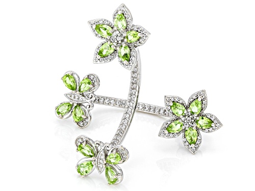 Pre-Owned 3.24ctw Manchurian Peridot™ With 1.36ctw White Zircon Rhodium Over Silver Interchangeable