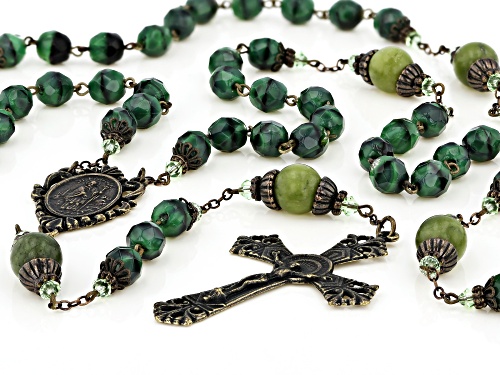 Pre-Owned Artisan Collection Of Ireland™ Glass Beads & 10mm Connemara Marble Bronze Tone Irish Rosar