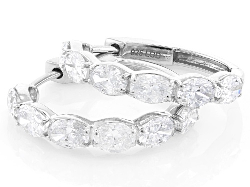 Pre-Owned Prazana® Lab-Grown Diamonds 3.00ctw Oval Diamond Rhodium Over Sterling Silver Hoop Earring