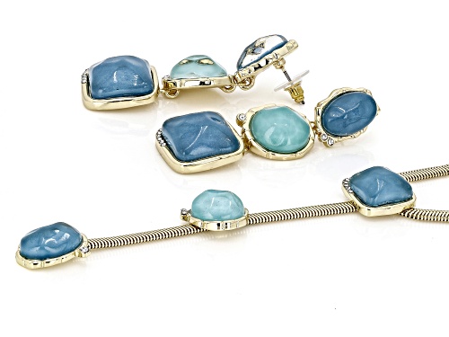 Pre-Owned Off Park® Collection, Waterfall Color Acrylic, White Crystal Gold Tone Necklace & Earring