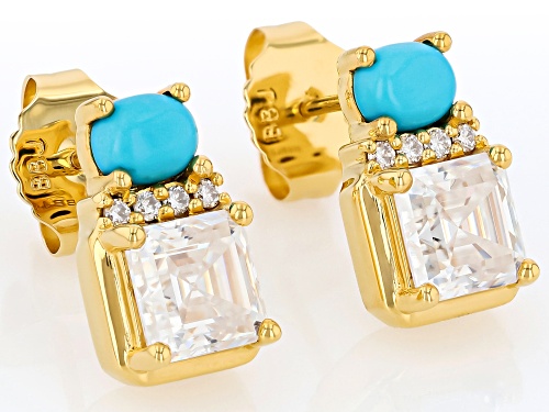 Pre-Owned MOISSANITE FIRE® 1.98CTW DEW AND SLEEPING BEAUTY TURQUOISE 14K YELLOW GOLD OVER SILVER EAR