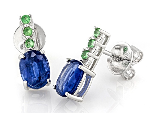 Pre-Owned 2.63ctw Kyanite with 0.20ctw Mint Tsavorite Rhodium Over Sterling Silver Earrings