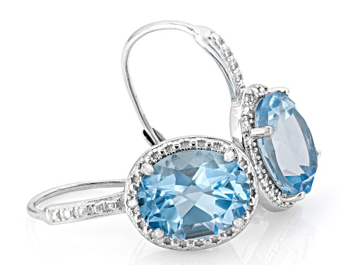 Pre-Owned 4.90ctw Blue Topaz With 0.02ctw White Diamond Accent Rhodium Over Sterling Silver Earrings