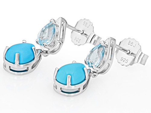 Pre-Owned 8x6mm Pear Sleeping Beauty Turquoise With 1.06ctw Glacier Topaz™ Rhodium Over Silver Earri