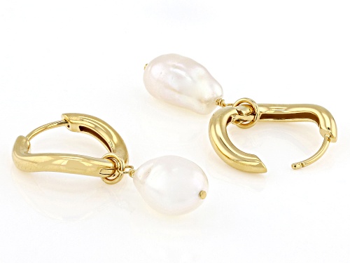 Pre-Owned 10mm White Cultured Freshwater Pearl 14k Yellow Gold Over Sterling Silver Earrings