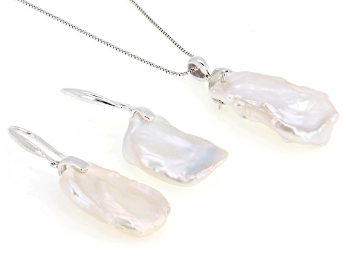 Pre-Owned 13-15mm White Cultured Keshi Freshwater Pearl Sterling Silver Pendant and Earring Set