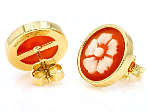 Pre-Owned Cameoso™ 18k Yellow Gold Over Bronze 12mm Round Flower Carving Stud Earrings