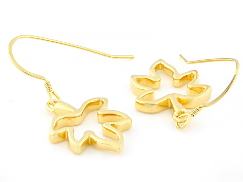 Pre-Owned 18k Yellow Gold Over Sterling Silver Leaf Dangle Earrings