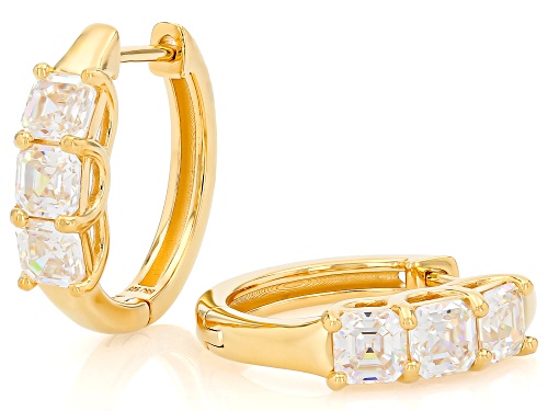 Pre-Owned 2.55ctw Square Octagonal Asscher Cut Strontium Titanate 18k Yellow Gold Over Silver Hoop E