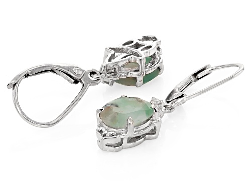 Pre-Owned 9x7mm Oval Aquaprase® with 0.02ctw Round White Diamond Accent Rhodium Over Silver Earrings