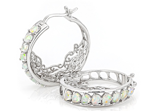 Pre-Owned 1.35ctw White Ethiopian Opal Rhodium Over Sterling Silver Hoop Earrings