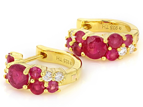 Pre-Owned 2.50ctw Mahaleo® Ruby with 0.20ctw Prazana® Lab-Grown Diamonds 18k Gold Over Silver Earrin