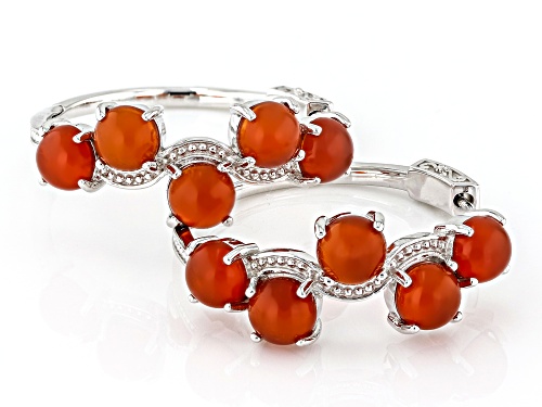 Pre-Owned 6mm round Cabochon Carnelian Rhodium Over Sterling Silver Hoop Earrings