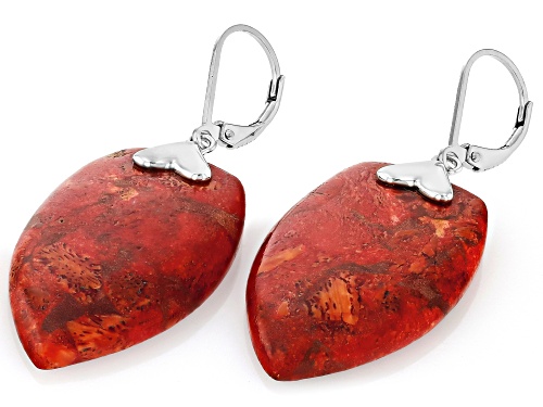 Pre-Owned 33x19mm Freeform Cut Red Coral Sterling Silver Dangle Earrings