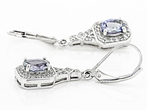 Pre-Owned 1.86ctw Ocean Tanzanite With White Zircon Rhodium Over Sterling Silver Earrings