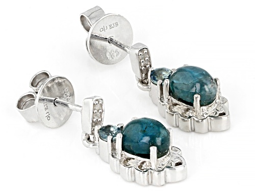 Pre-Owned 7x5mm Blue Apatite Cats Eye With 0.32ctw Sapphire And Diamond Rhodium Over Sterling Silver