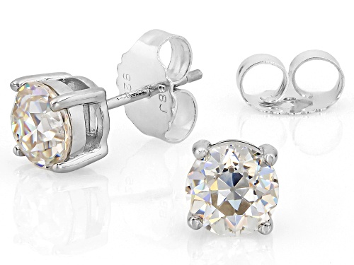 Pre-Owned 2.98ctw Round European Cut Strontium Titanate Rhodium Over Sterling Silver Stud Earrings