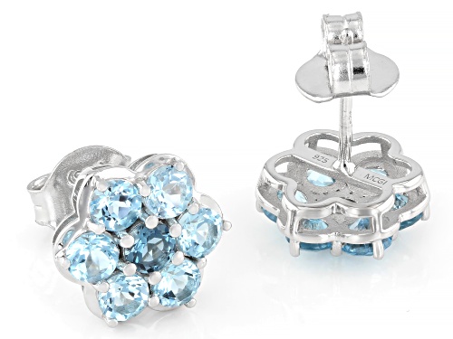 Pre-Owned 2.16ctw Swiss Blue With .36ctw London Blue Topaz Rhodium Over Sterling Silver Stud Earring
