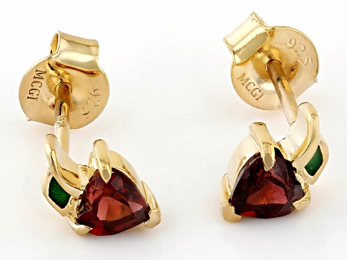 Pre-Owned 0.48ctw Vermelho Garnet™ With Green Enamel 18k Yellow Gold Over Sterling Silver Apple Earr