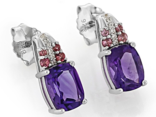 Pre-Owned 3.40ctw African Amethyst with .29ctw Pink Tourmaline & .07ctw Zircon Rhodium Over Silver E