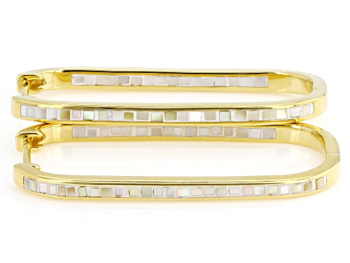 Pre-Owned White & Golden South Sea Mother-of-Pearl 18k Yellow Gold Over Sterling Silver Earrings