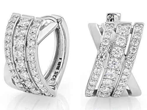 Pre-Owned MOISSANITE FIRE® 1.08CTW ROUND BRILLAINT PLATNEVE® HOOP EARRINGS