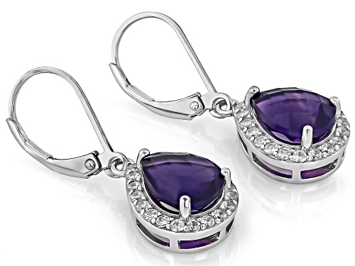 Pre-Owned 3.50ctw Pear shape African Amethyst With .61ctw Lab White Sapphire Rhodium Over Silver Ear