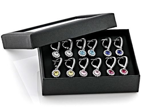 Pre-Owned Bella Luce® Ottone 13.60ctw Multi-Gemstone Simulant Rhodium Plated Earring Set