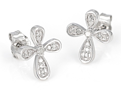 Pre-Owned 0.10ctw Round White Diamond Rhodium Over Sterling Silver Cross Earrings