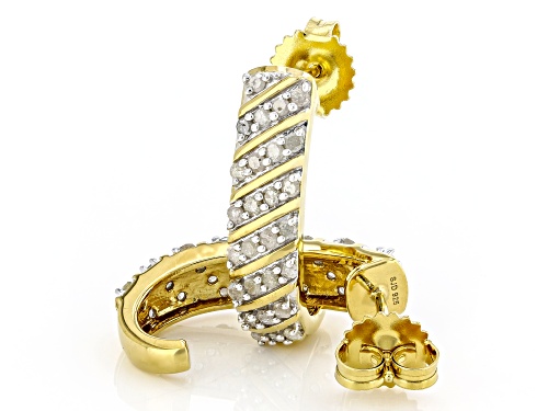 Pre-Owned Engild™ 0.75ctw Round White Diamond 14k Yellow Gold Over Sterling Silver J-Hoop Earrings