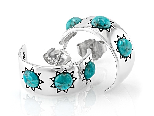 Pre-Owned Southwest Style by JTV™ 4.5mm Round Blue Composite Turquoise Sterling Silver Sun Hoop Earr