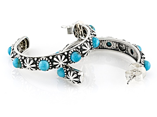 Pre-Owned Southwest Style by JTV™ 4mm Blue Turquoise Sterling Silver Hoop Earrings