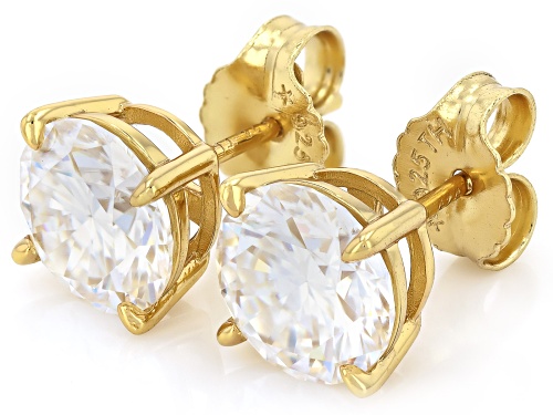 Pre-Owned MOISSANITE FIRE® 5.40CTW DEW ROUND BRILLIANT 14K YELLOW GOLD OVER SILVER STUD EARRINGS