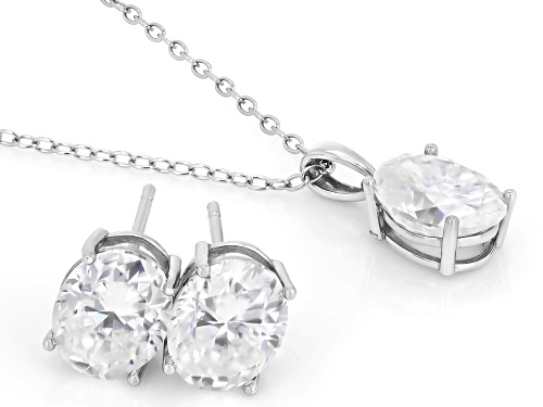Pre-Owned MOISSANITE FIRE® 6.30CTW DEW OVAL PLATINEVE® EARRINGS WITH PENDANT AND CHAIN SET