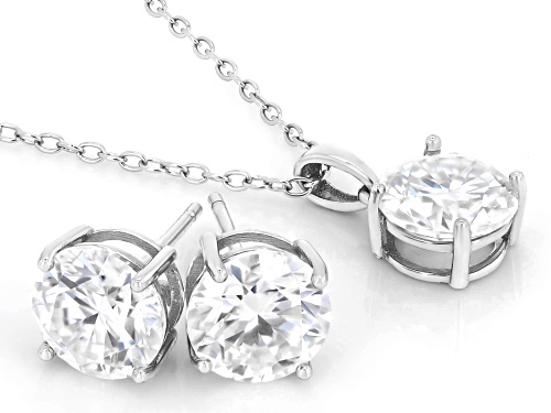 Pre-Owned MOISSANITE FIRE® 5.70CTW DEW ROUND BRILLIANT PLATINEVE® EARRINGS WITH PENDANT AND CHAIN SE