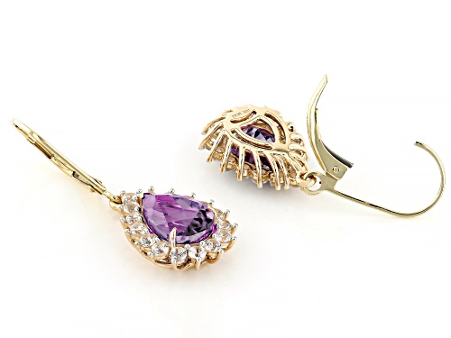 Pre-Owned 4.68ctw Lab Color Change Sapphire With 0.57ctw Lab White Sapphire 10k Yellow Gold Earrings