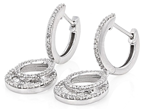 Pre-Owned 0.60ctw Round And Baguette White Diamond 10k White Gold Teardrop Dangle Earrings