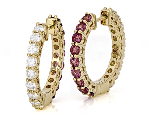 Pre-Owned 1.68ctw Grape Garnet With 1.38ctw Moissanite 18K Yellow Gold Over Silver Reversible Hoop E