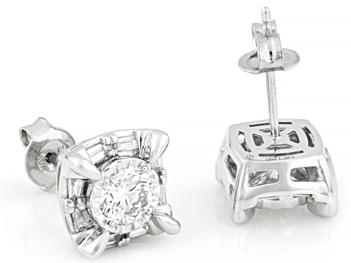 Pre-Owned Prazana® Lab-Grown Diamonds 1.00ctw Round & Baguette White Diamond 10k White Gold Earrings