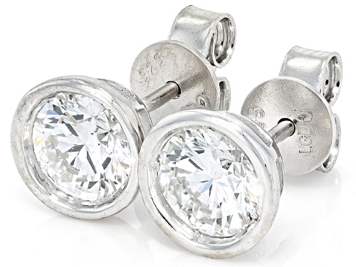 Pre-Owned Prazana® Lab-Grown Diamonds 1.85ctw Round Diamond Rhodium Over Silver Solitaire Earrings,