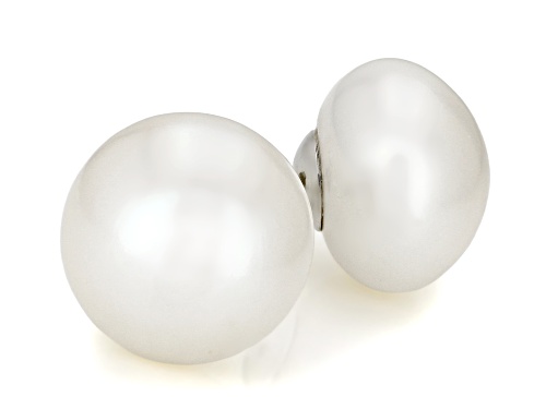 Pre-Owned 14mm White Cultured Freshwater Pearl Rhodium Over Sterling Silver Stud Earrings