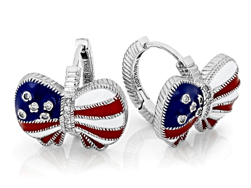 Pre-Owned Judith Ripka 0.28ctw Red, White & Blue Enamel and Bella Luce® Rhodium Over Sterling Silver