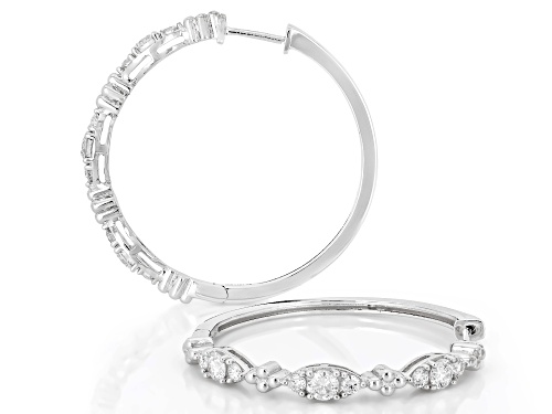 Pre-Owned Prazana® Lab-Grown Diamonds 1.00ctw Round White Diamond Rhodium Over Silver Hoop Earrings,