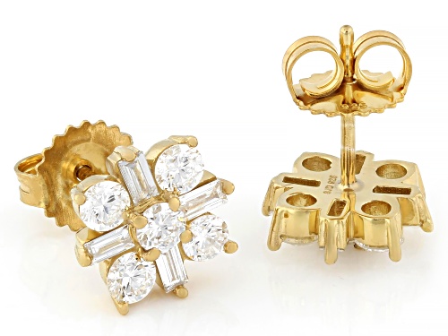 Pre-Owned Prazana® Lab-Grown Diamonds 1.30ctw Round & Baguette Diamond 14K Gold Over Silver Earrings