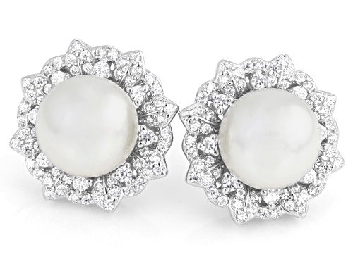 Pre-Owned Pearlfection® 10mm Platinum Simulant With Bella Luce® Rhodium Over Sterling Silver Earring