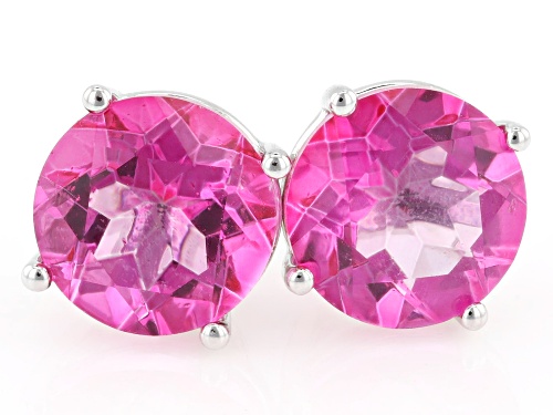 Pre-Owned 6.50ctw Round Hot Pink Quartz Rhodium Over Sterling Silver Earrings