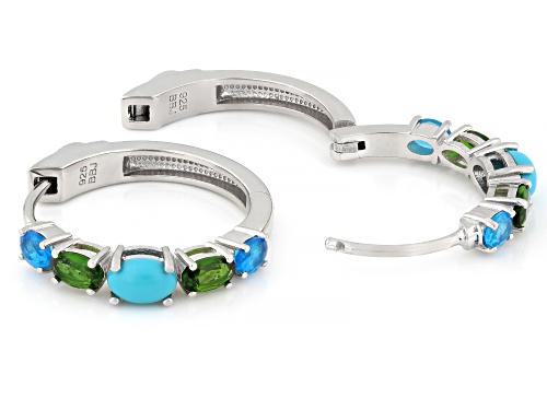 Pre-Owned 6x4mm Sleeping Beauty Turquoise with 1.56ctw Chrome & Neon Apatite Rhodium Over Silver Ear