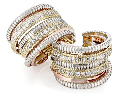 Pre-Owned Judith Ripka 3.00ctw Bella Luce® Rhodium with Yellow & Rose 14k Gold Clad Multi-Band Hoop